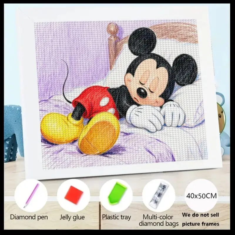 

1PC Disney Mickey Mouse Sleeping 5D Diamond Painting Full Drill Kit, Cute Cartoon DIY Crystal Rhinestone Art Craft Set for Kids