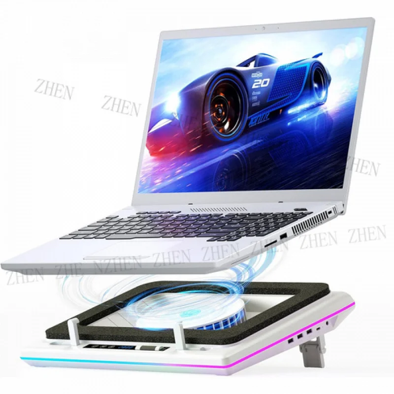 Y for Llaano V12  RGB Laptop Cooling Pad White Turbofan Quiet Touch Control LCD 15-19 Inch