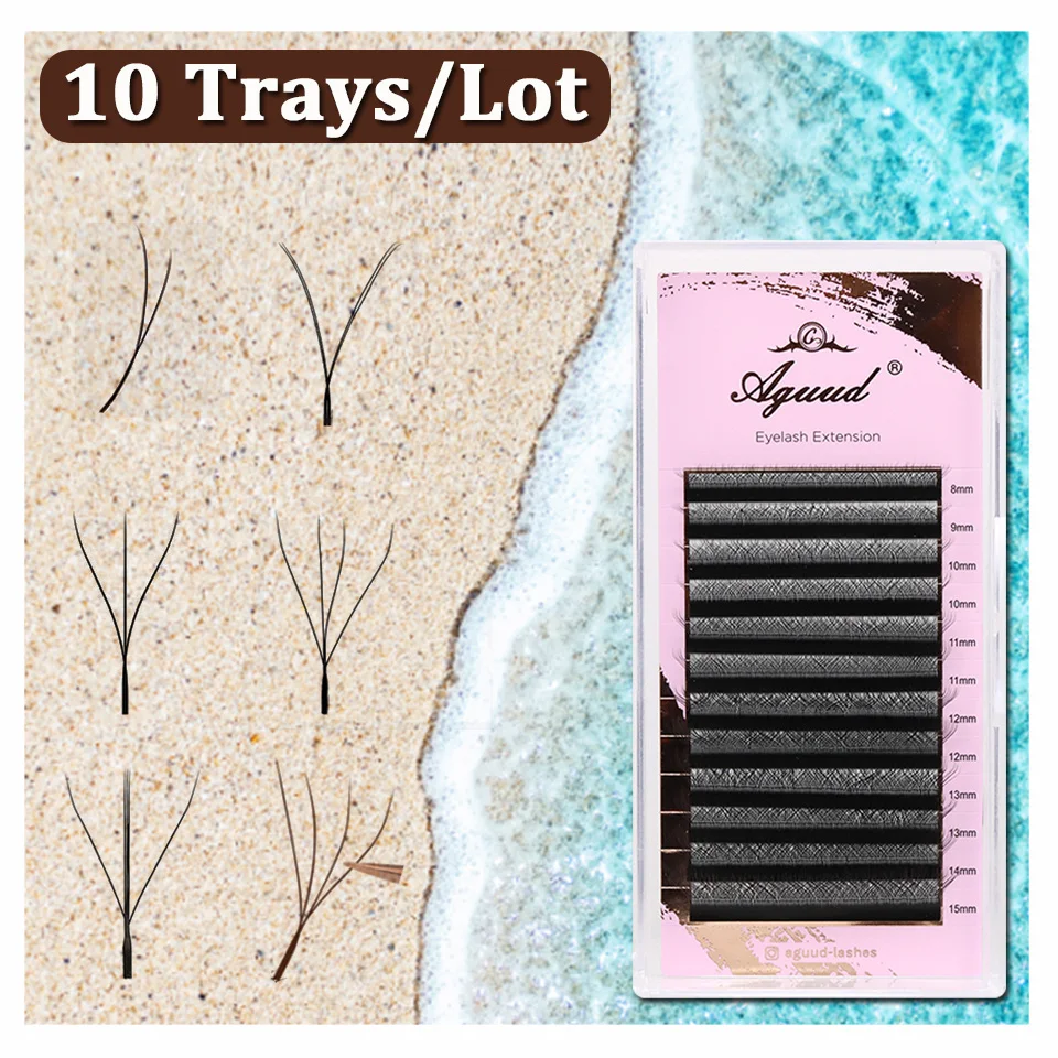 

AGUUD 10 Cases 2D-Y Eyelash Extension Premium YY 3D 4D Clover Lashes Mesh Net Cross Premade Fan 3D Fairy Spike Eyelash Extension