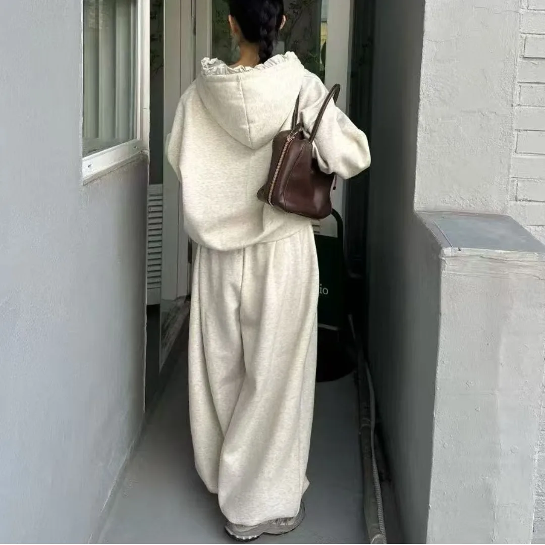 

Женская толстовка и брюки на молнии на подкладке Fce, комплект из двух предметов, длинная повседневная одежда све, удобная дышащая модная зимняя одежда...