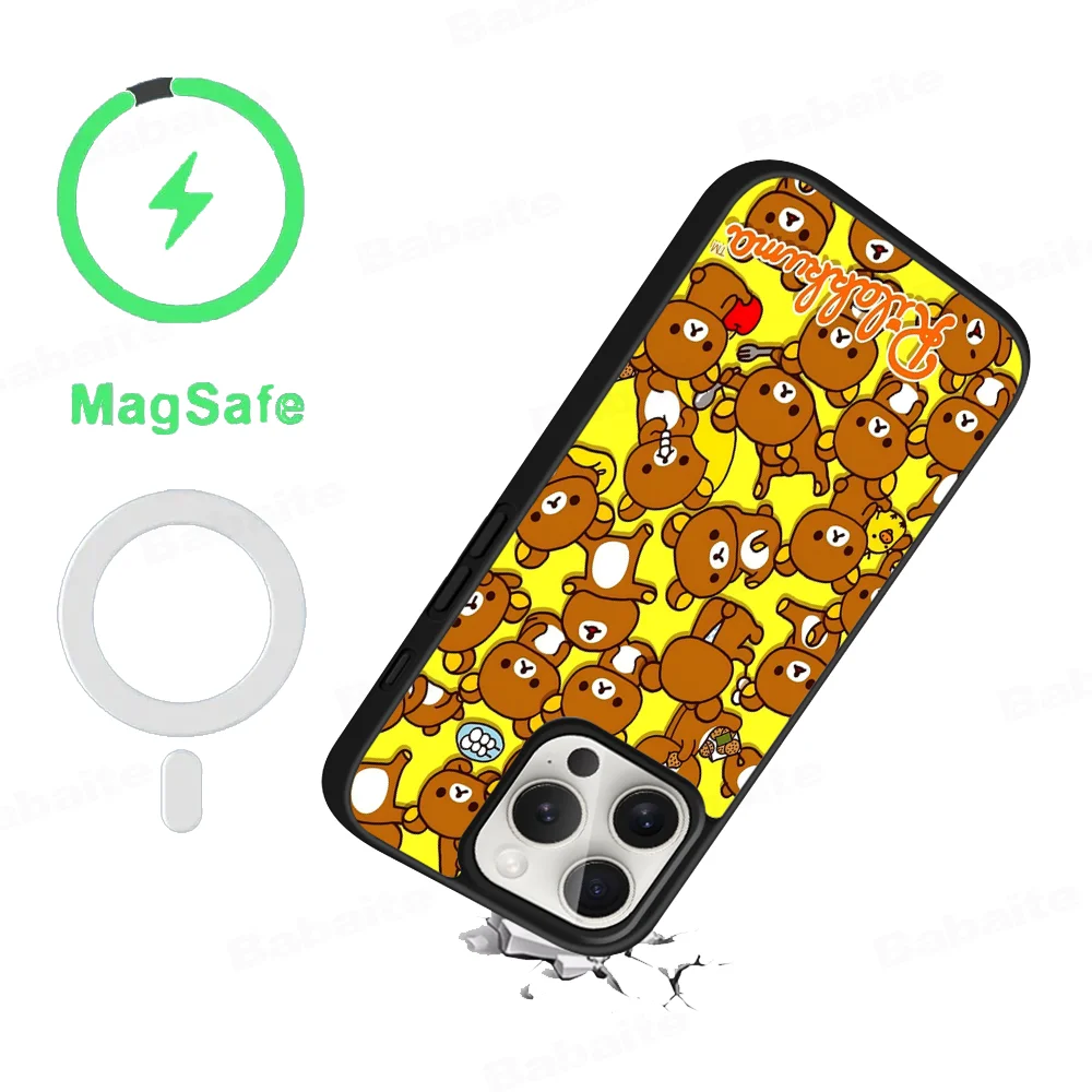 R-Rilakkuma Phone Case Magesafe Magnetic Wireless Charge Case For iPhone 16 11 12 13 14 15 Pro Max Plus Mini