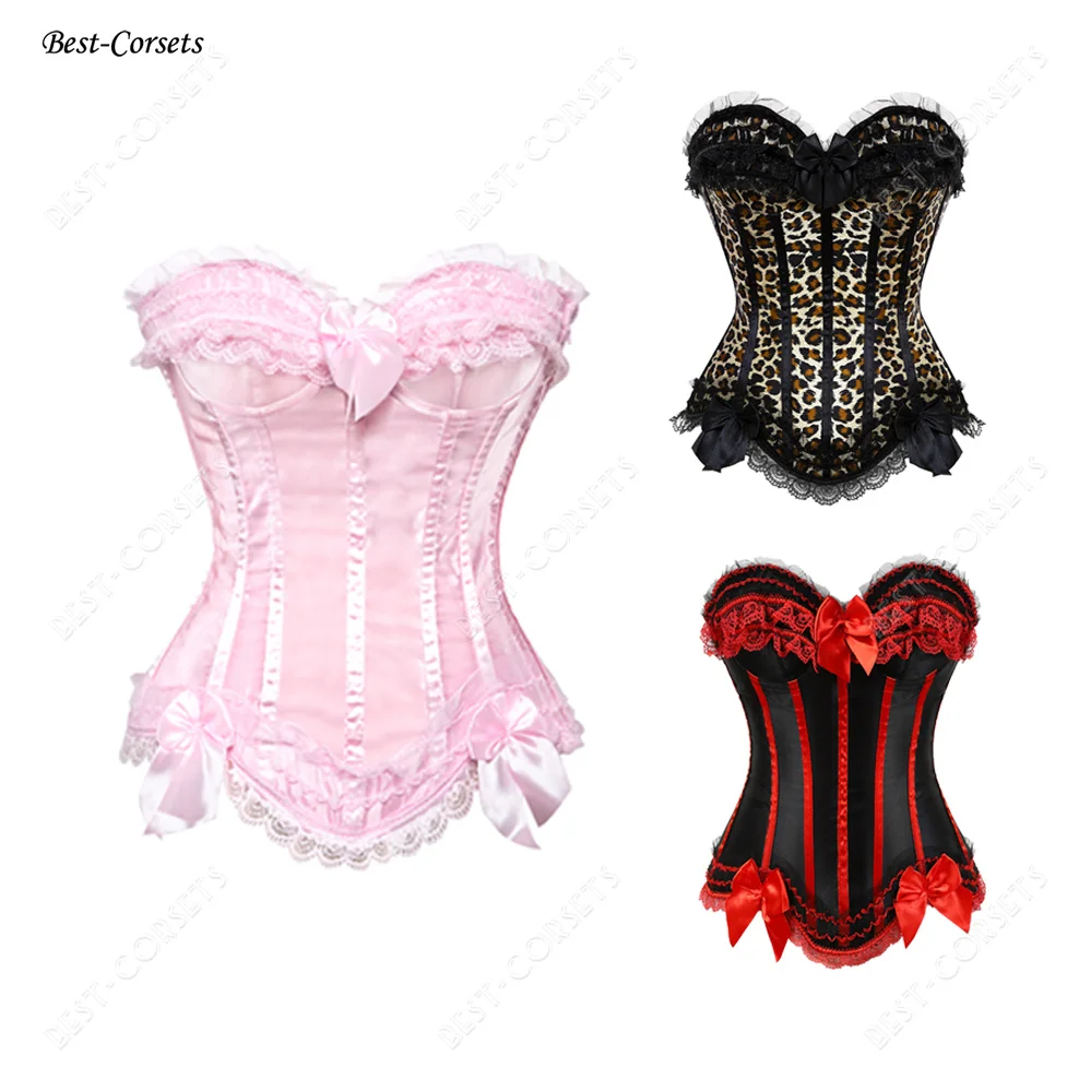 Pink Corsets for Women Sexy Lingerie Leopard Corset Top Plus Size Gothic Lace Floral Corset Bustiers Red White