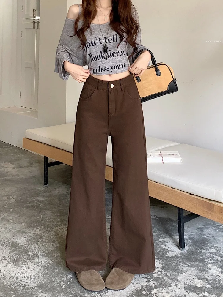 

Retro American Coffee-Colored Women's Jeans High Waist Loose Wide Leg Long Pants Summer 2026 Trendy Casual High Waist Loose Fit