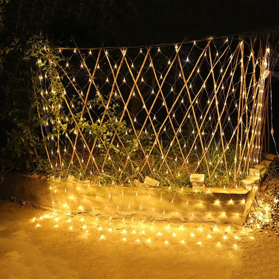 Solar or EU Plug Net Light Mesh Fairy Lights Waterproof Garland With 8 Modes Timer Christmas Decorations For Home 3M*2M Holiday