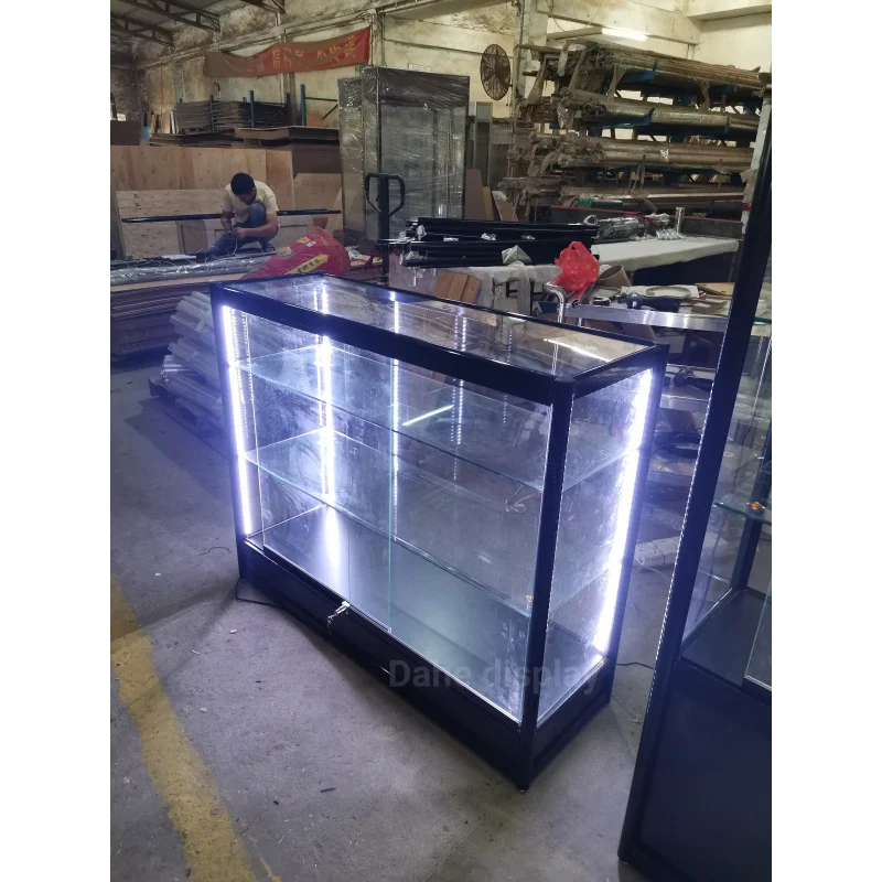 Custom. متجر بيع بالتجزئة الأثاث عرض زجاجي قابل للقفل مع حالات عرض ضوء LED متجر الدخان