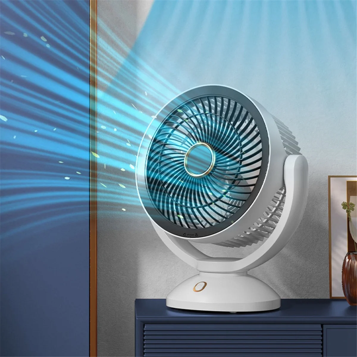 USB Air Circulation Electric Fan Non Rechargeable Table Desktop Portable Wall Mounted 360 Degree Rotation with Light