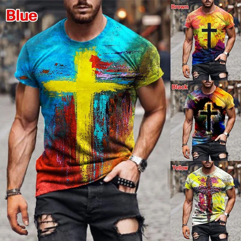 

Summer Fashion Men Christian Cross Black and White Jesus Print 3D Unisex Casual T-shirt Kids Tops