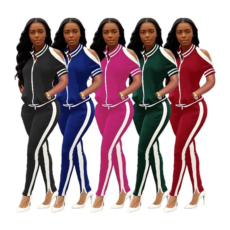 F099 Setelan Olahraga Kasual Musim Panas Wanita Baru dengan Ritsleting dan Belahan, Ensemble Modis untuk Wanita Aktif, Detail Ritsleting, Pakaian Kasual