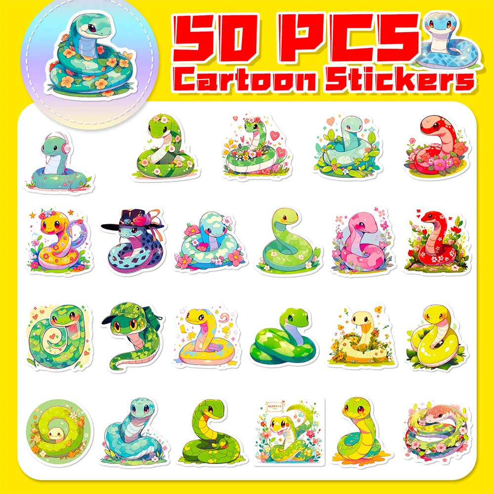 10/30/50pcs Cute Animal Snake Aesthetic Stickers Skateboard Laptop Motorcycle Luggage Phone Cool Waterproof Sticker Kids Toys