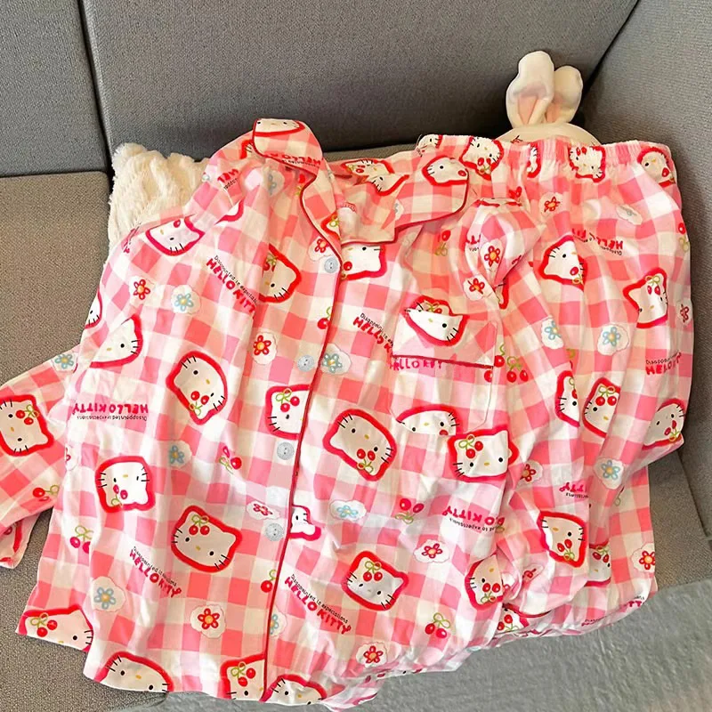 Cute Hello Kitty Home Sleepwear Spring New Long Sleeve Pants Cardigan Can Be Worn Outside Pijama Women Pajama Sets Women's Sleep