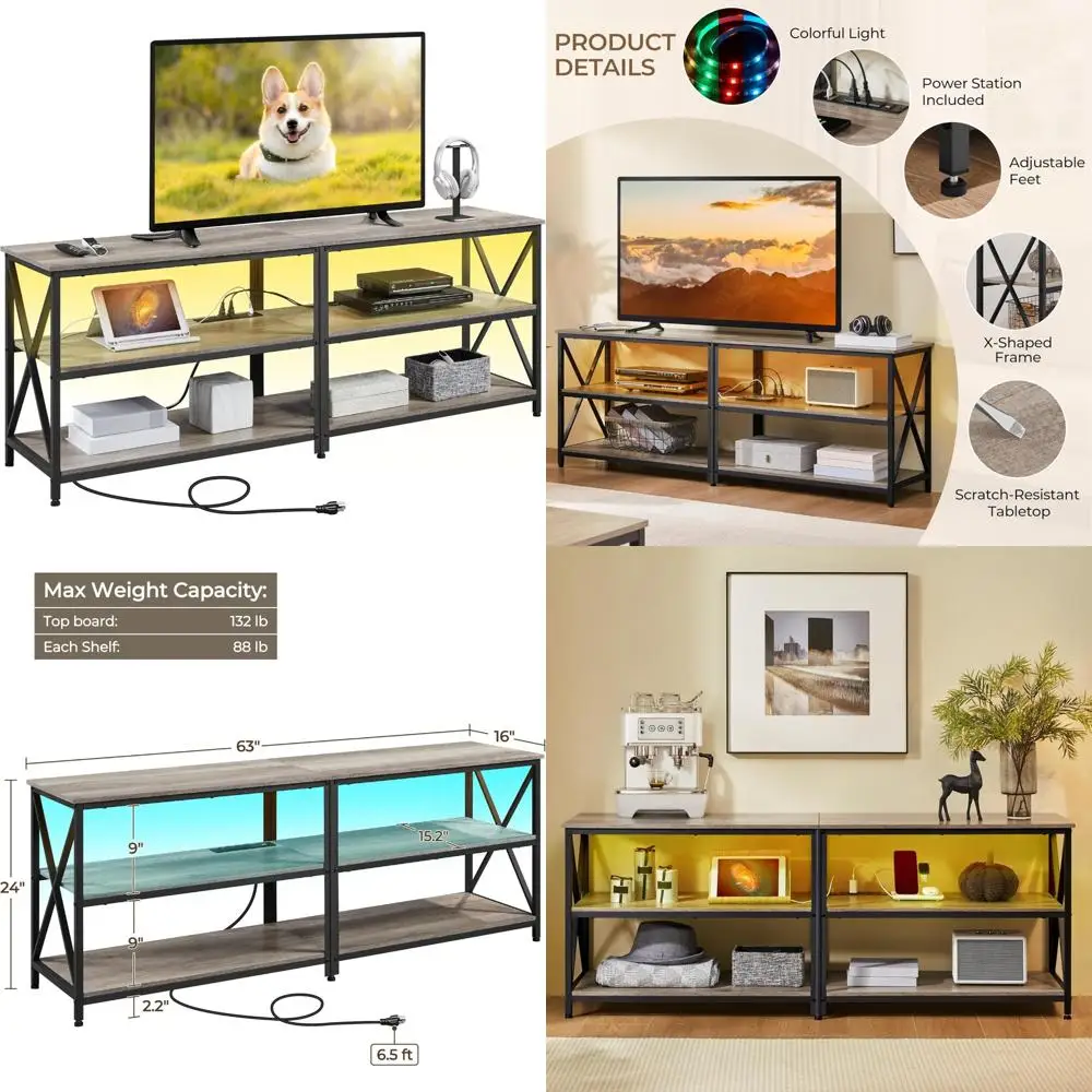 

Yaheetech TV Stand with Power Outlet for 70 Inch TV, 3 Tiers TV Storage Cabinet, Entertainment Center with Charging Station for