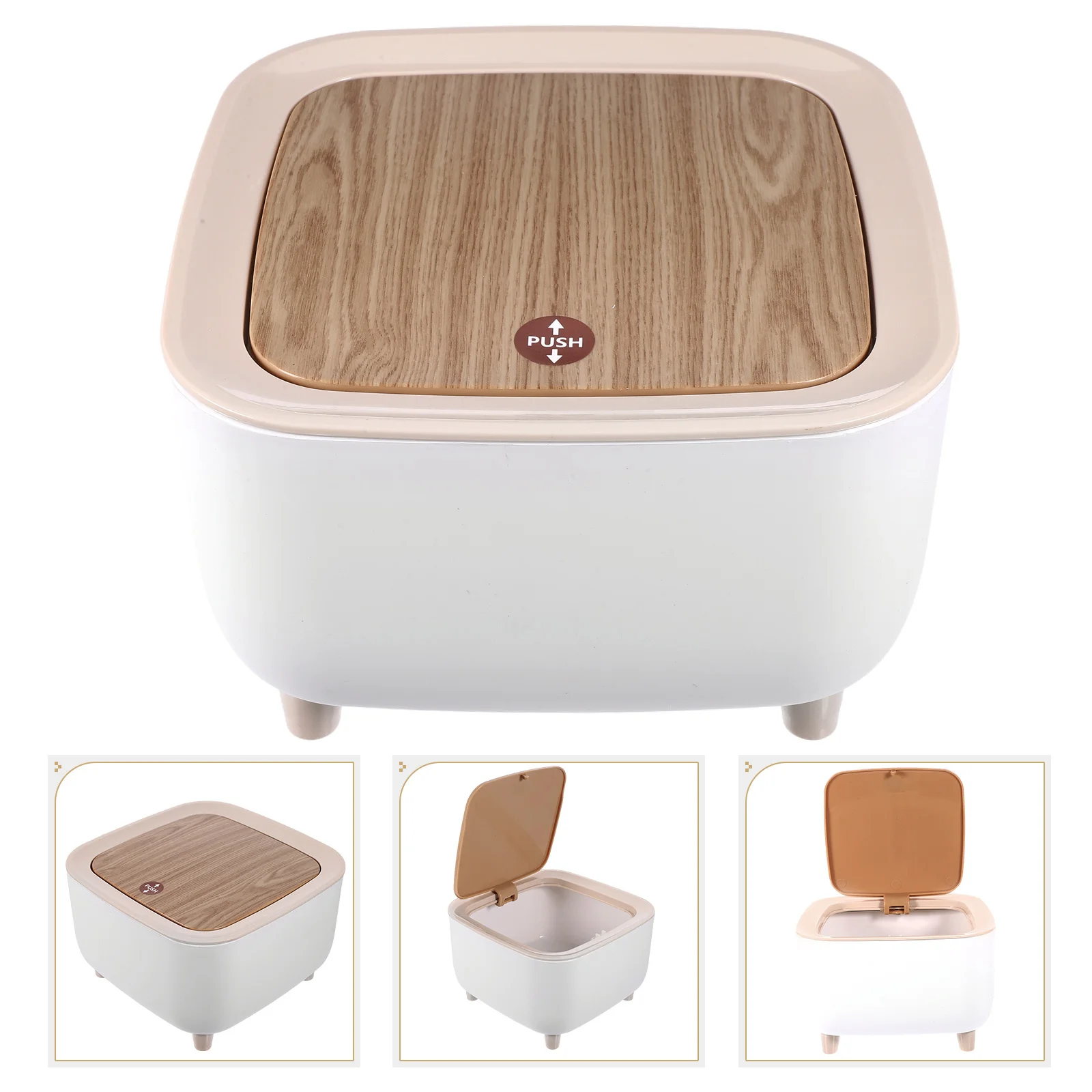 

Mini Desktop Trash Bin 2L Office Kitchen Bedroom Bathroom Waste Bucket Gentle Pressure Ring Design Storage Solution Garbage