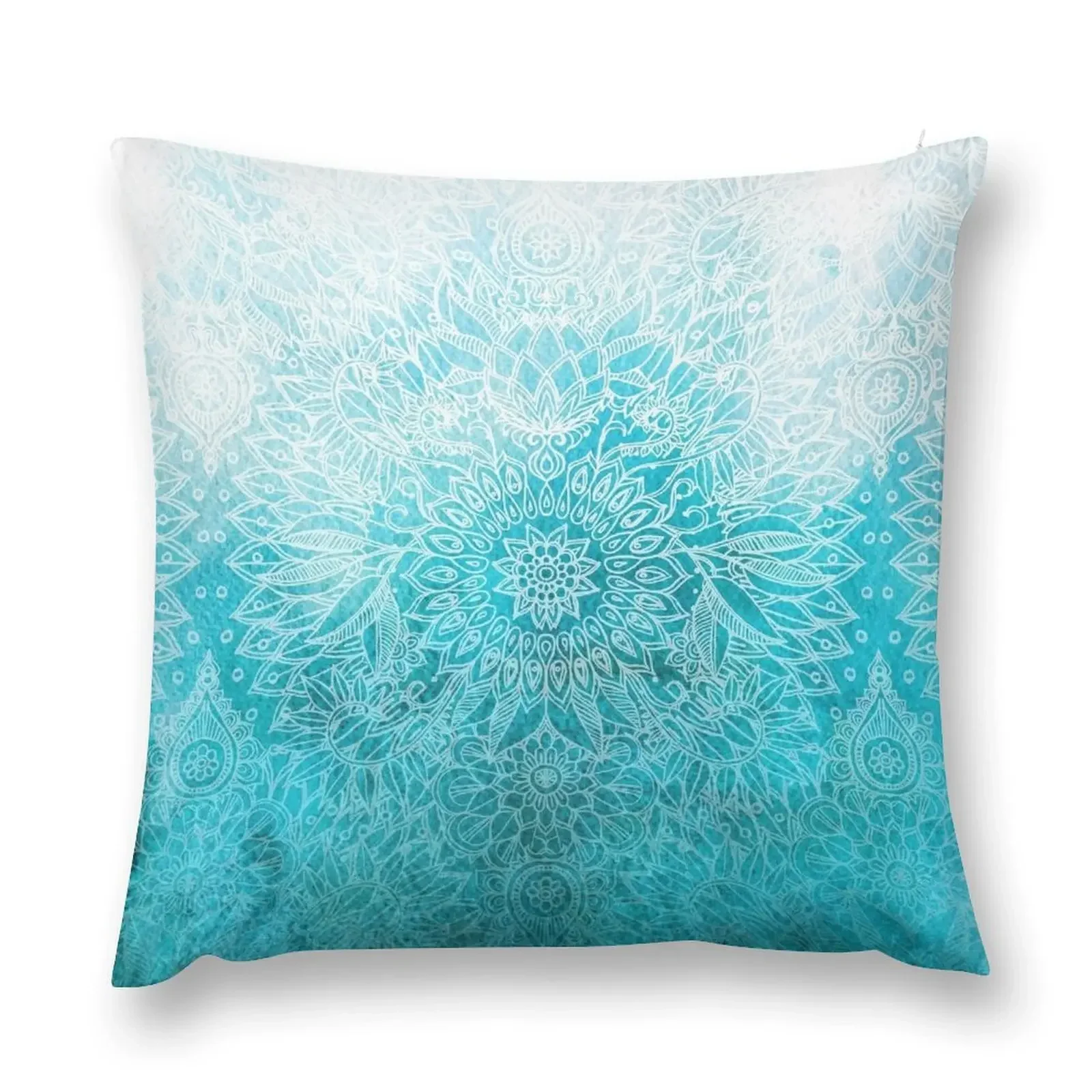 Fade to Teal - watercolor + doodle Throw Pillow Decorative Cushion luxury home accessories pillow