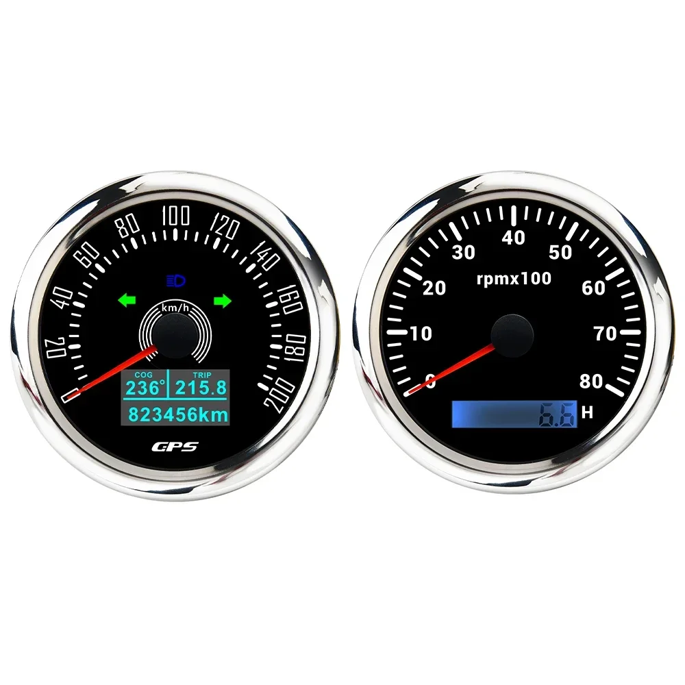 ELING Waterproof 85mm GPS Speedometer 0-200km/h + 0-8000RPM Tachometer with 7 Colors Backlight for Yacht Motorcycle Universal