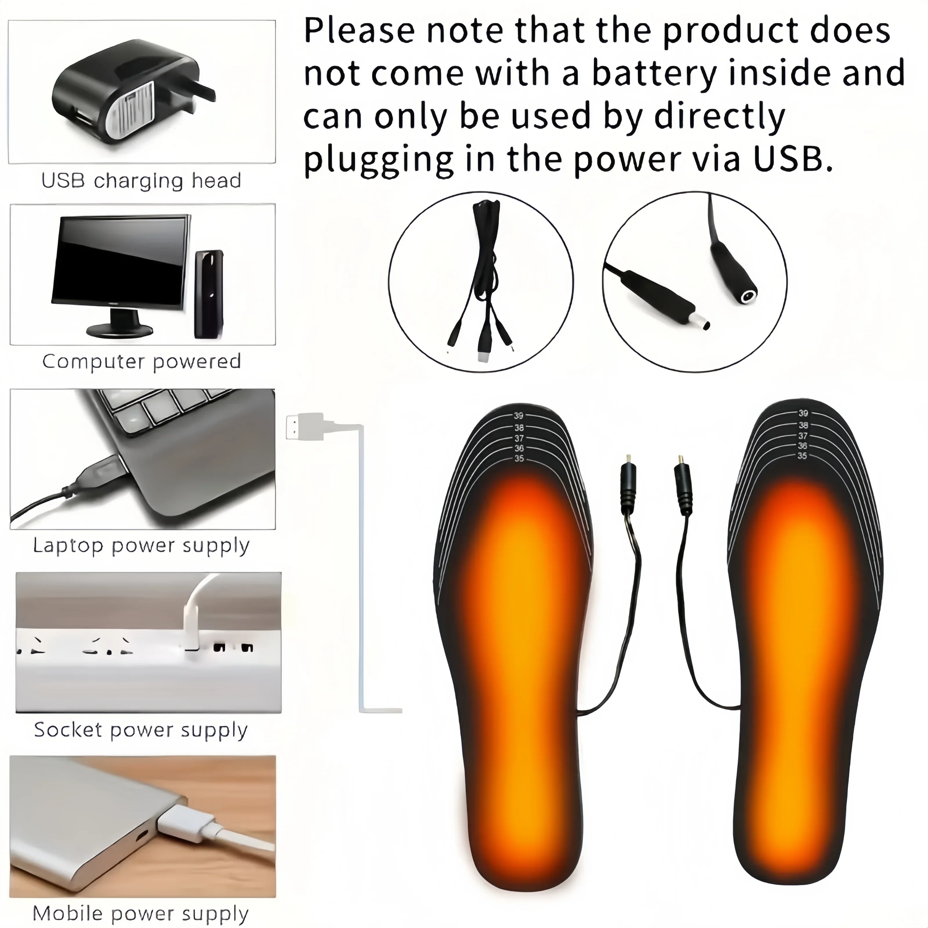 Plantillas de zapatos calentadas por USB, almohadilla eléctrica para calentar los pies, calentador de pies, alfombrilla para calcetines, plantilla calefactora para deportes al aire libre de invierno, cálida para invierno