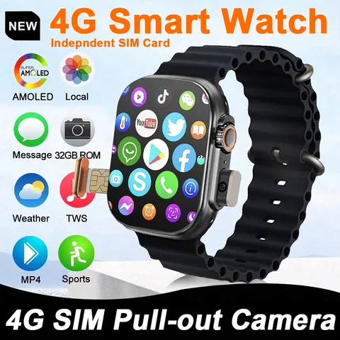 새로운 시계 울트라 4G Smartwatch 4G 안드로이드 10.0 2.2 인치 AMOLED HD 카메라 영상 통화 GPS WIFI 앱 다운로드 스마트 시계 남성 여성