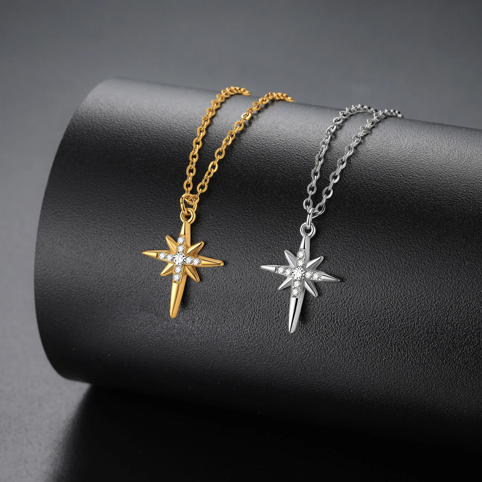 HIPEE Star of Bethlehem Necklace for Women Pave Zircon Stainless Steel Necklace Religious Jewelry Gift