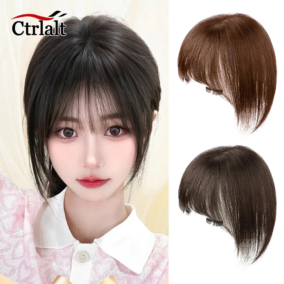 

Short Straight Topper Hairpiece with Bangs Synthetic Clip-In Hair Extension Invisible Top to Hide Bald or White Hair for Women