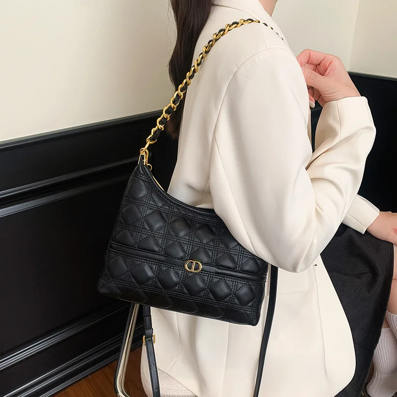 

Autumn & Winter New Women's Rhombus Embroidered Stitch High-End Niche Light Luxury Underarm Bag Commuter Shoulder Bag