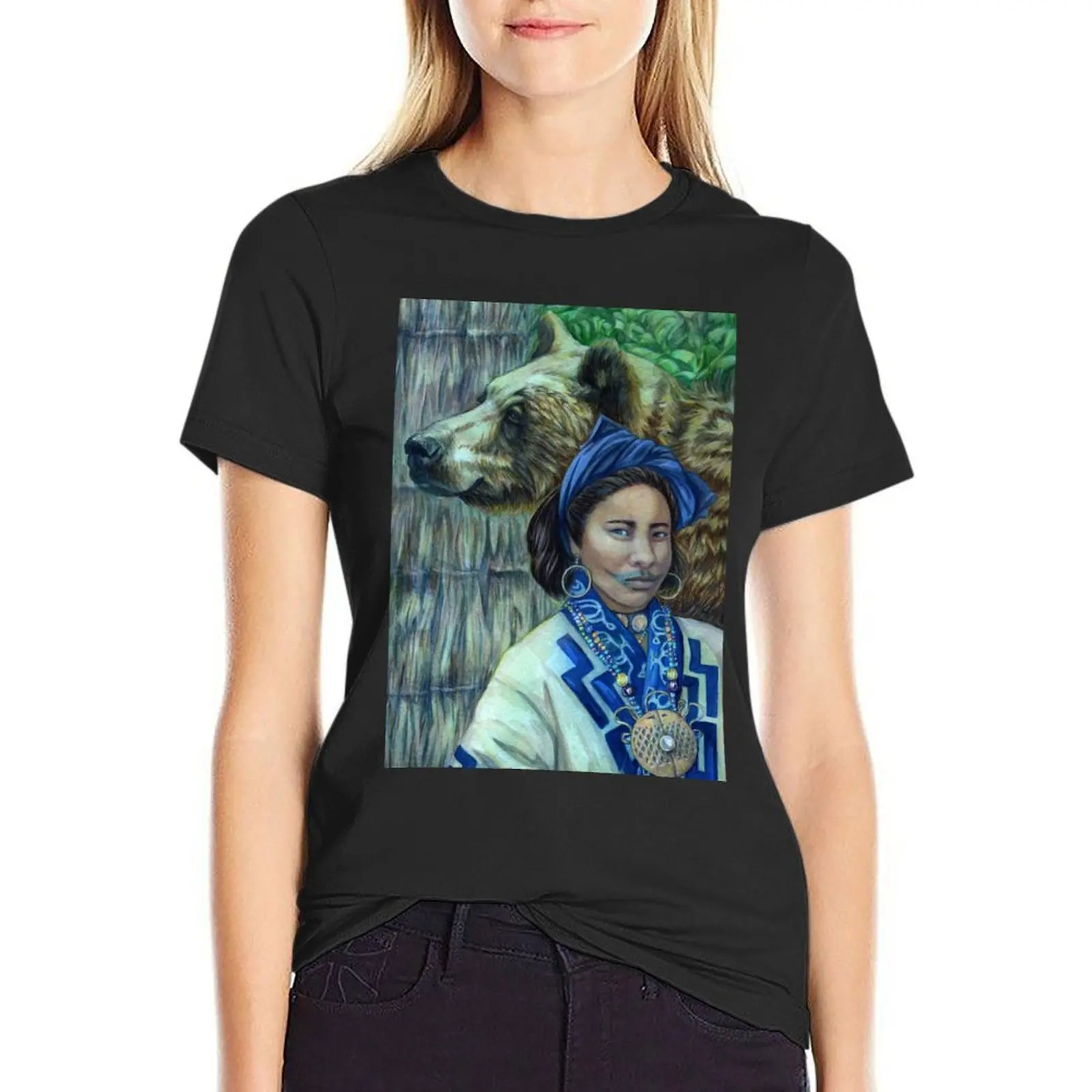 

Japan - Card 23 - Ainu and Bear T-Shirt hippie clothes anime clothes lady clothes summer tops t-shirts for Women cotton