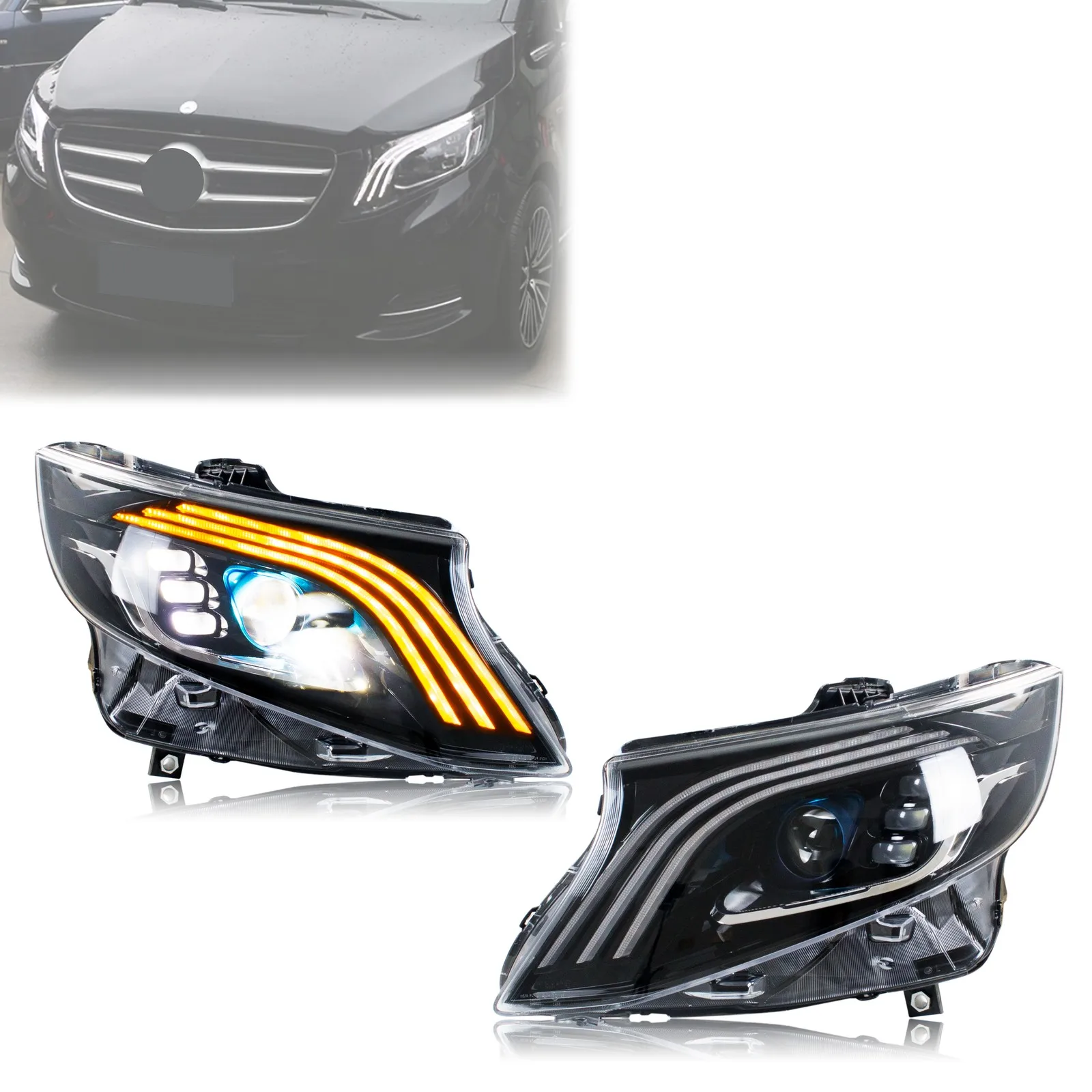 LED-Scheinwerfer für Mercedes Benz Vito Metris 2016–2023, sequentieller Blinker-Projektor, dynamische Animation, Frontlampen, Paar-Montage