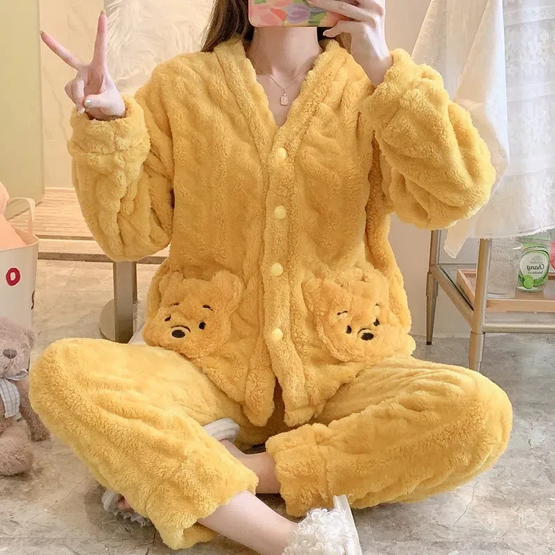 New Women\'s Pajamas Suit Autumn Winter Soft Coral Velvetl Sleepwear 2 Piece Set  Hairy Loose Warm Home Service / Wear Out Female