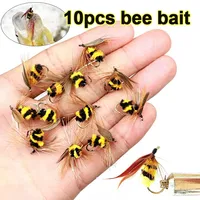 10pcs 8/10/12/14/16# Artificial Insect Bait Lure Bee Fly Trout Artificial Fishing Lures Outdoor Fishing Insects Baits Lure Set