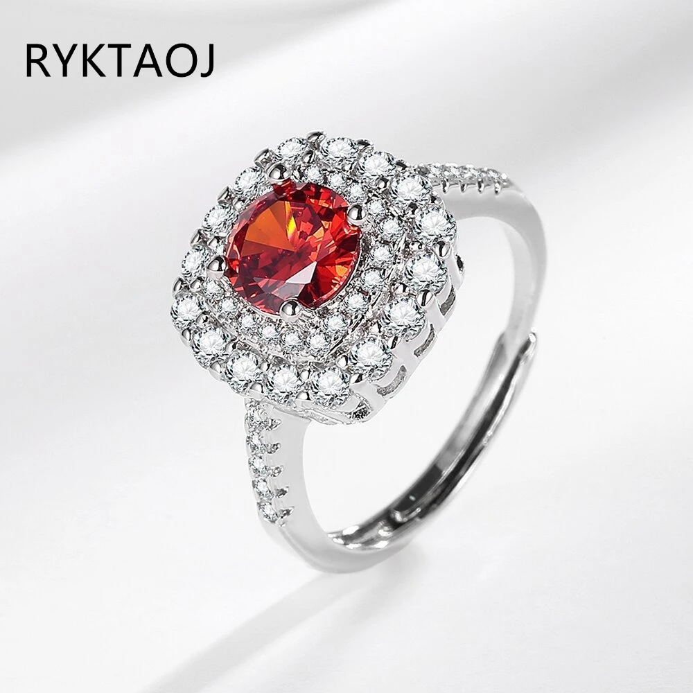 925 Sterling Silver Round Cubic Zirconia Halo Ring for Women, Double Layer Square Frame Colorful CZ Solitaire Ring Jewelry Gift