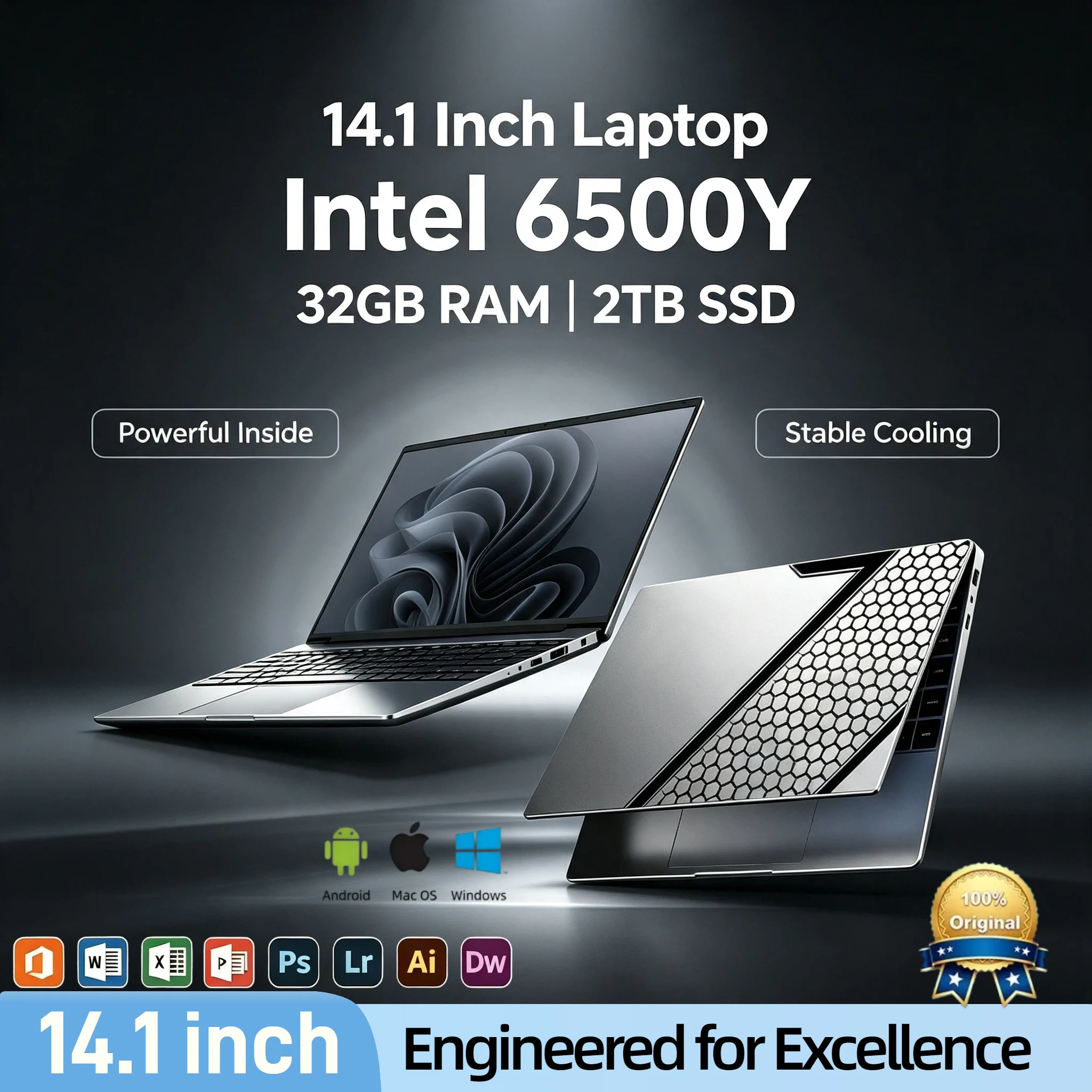 Intel 6500Y 14.1 Ultra Light Laptop 2C4T 1.1-3.4GHz 32GB RAM 2TB PCIe SSD 5000mAh Backlit Fingerprint Pro Max Speed Plus