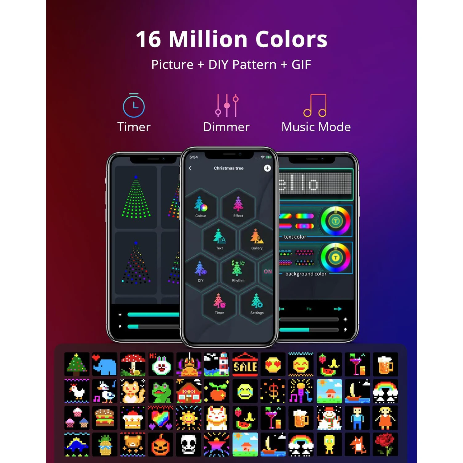 Smart Curtain String Light App DIY Picture Text Led Display Smart LED RGB String Light RGB LED Bluetooth Control Curtain Lights