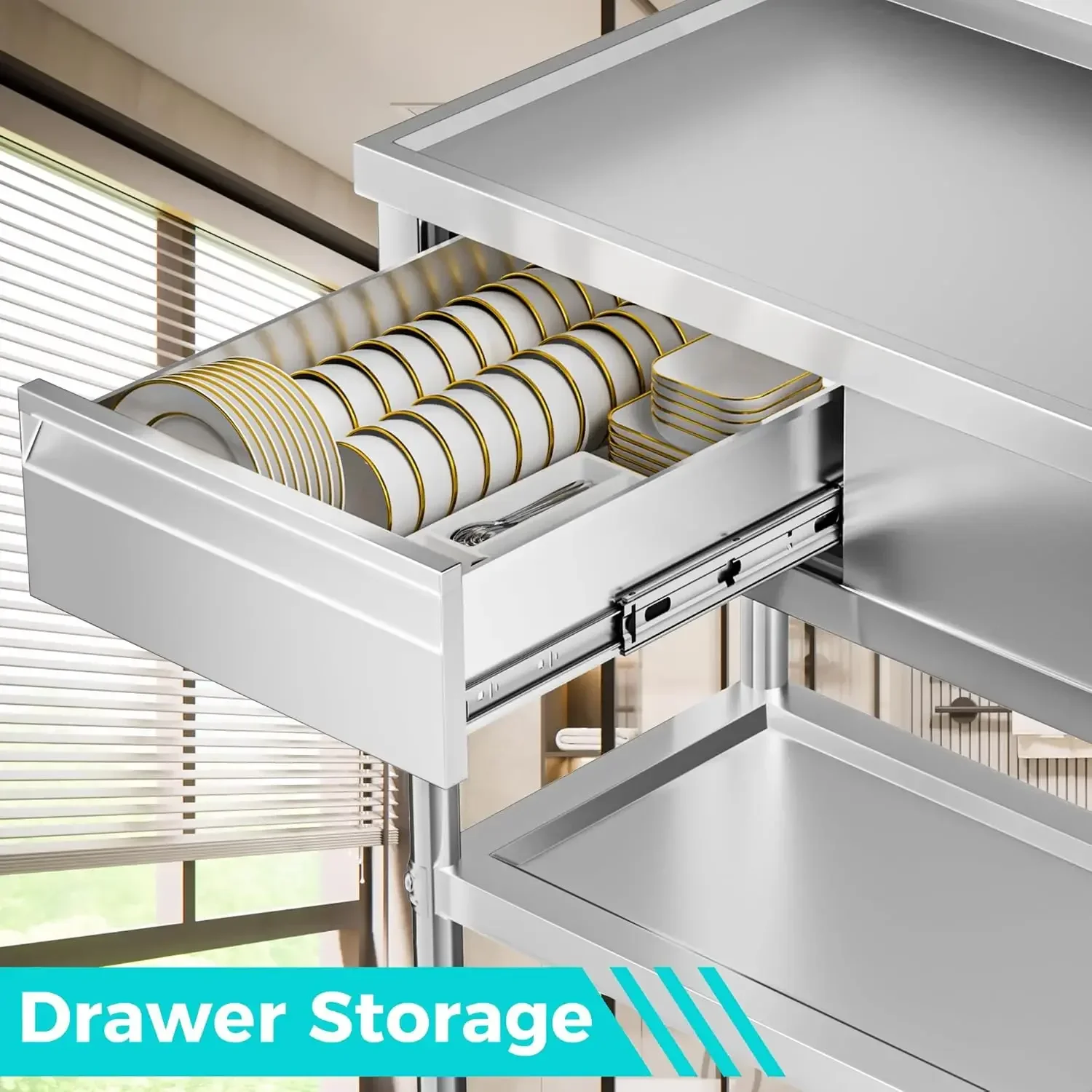 

Бестселлер: 47-дюймовая коммерческая мойка из нержавеющей стали 304, отдельностоящая, с рабочей поверхностью, выдвижными ящиками для хранения и подключением горячей/холодной воды