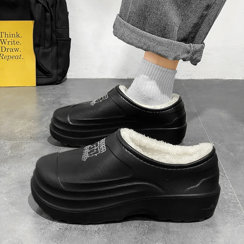 Men Winter Work Shoes Non Slip Waterproof Oil Resistant Chef Shoes Plush Lined Safety Clogs Size 39-45