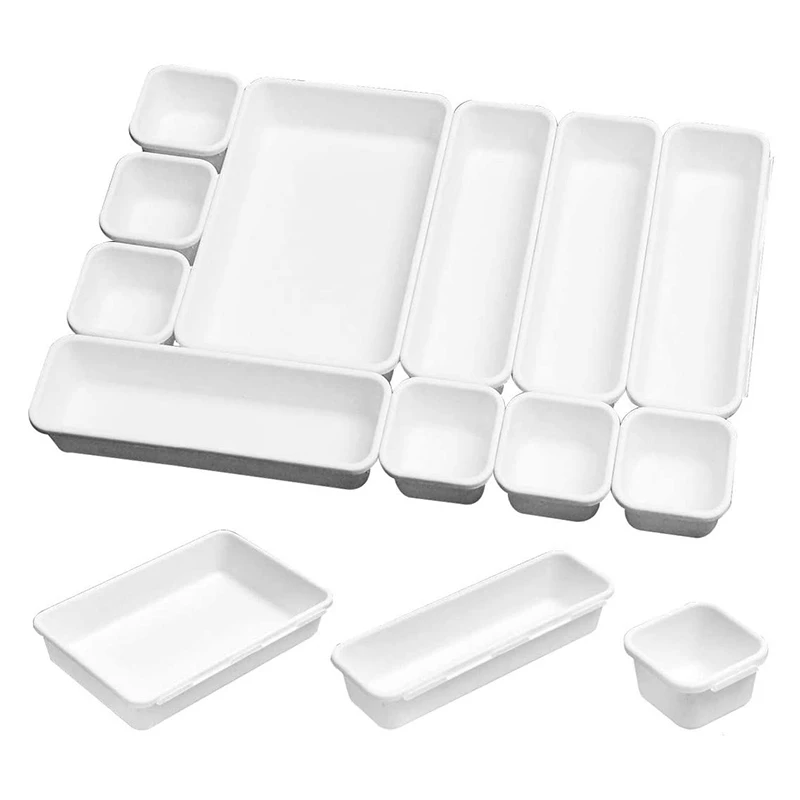 

16 Pack Interlocking Drawer Organizer Tray,Multi-Purpose Desk Tray Organizer Drawer Assorted Sizes For Office