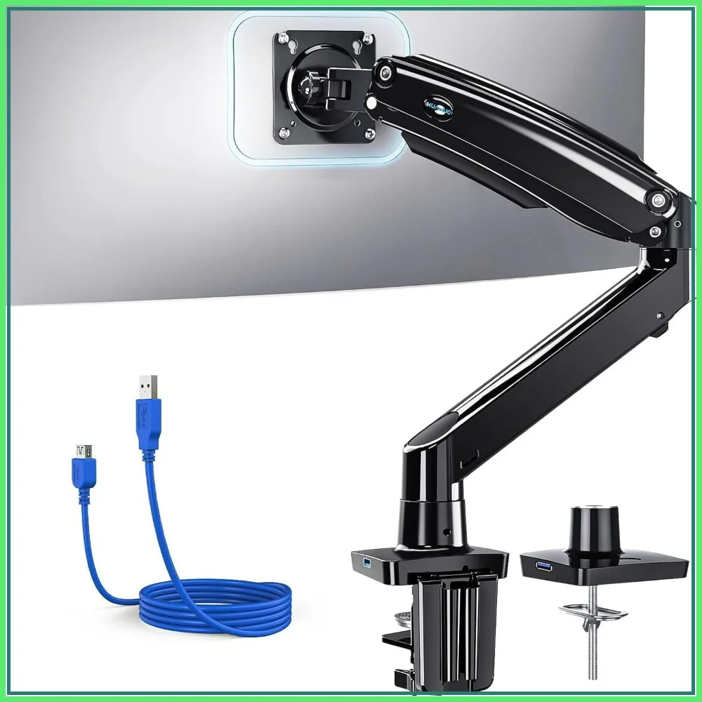 Ultrawide Monitor Mount for 13-49 inch Screens, Heavy Duty Adjustable Stand with USB, C-Clamp & Grommet Base, VESA 75x100mm