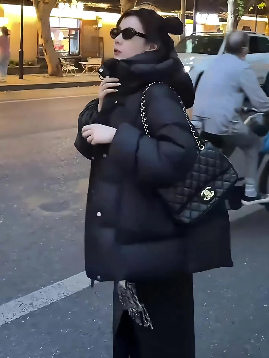 Chaqueta de Plumón para Mujer, Color Blanco, con Capucha, Abrigo de Invierno Cálido, Estilo Dulce y Elegante, Largo Regular, Sin Marca