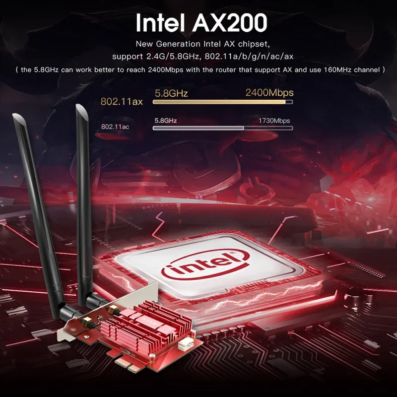 EDUP 2974Mbps WiFi 6 PCIE อะแดปเตอร์ไร้สาย WiFi บลูทูธ 5.1 Intel AX200 Dual Band 2.4G/5 GHz PCI Express 802.11AX การ์ด Wi-Fi
