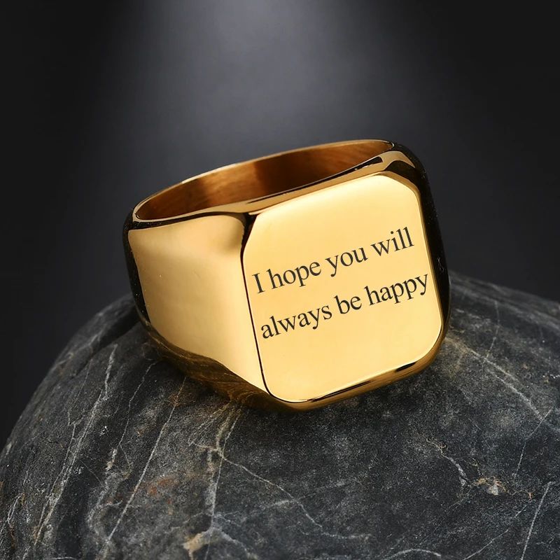 Bluelory Customized Photo Rings For Men Women Stainless Steel Personalized Name Date Logo Rings Jewelry Accessories Gifts