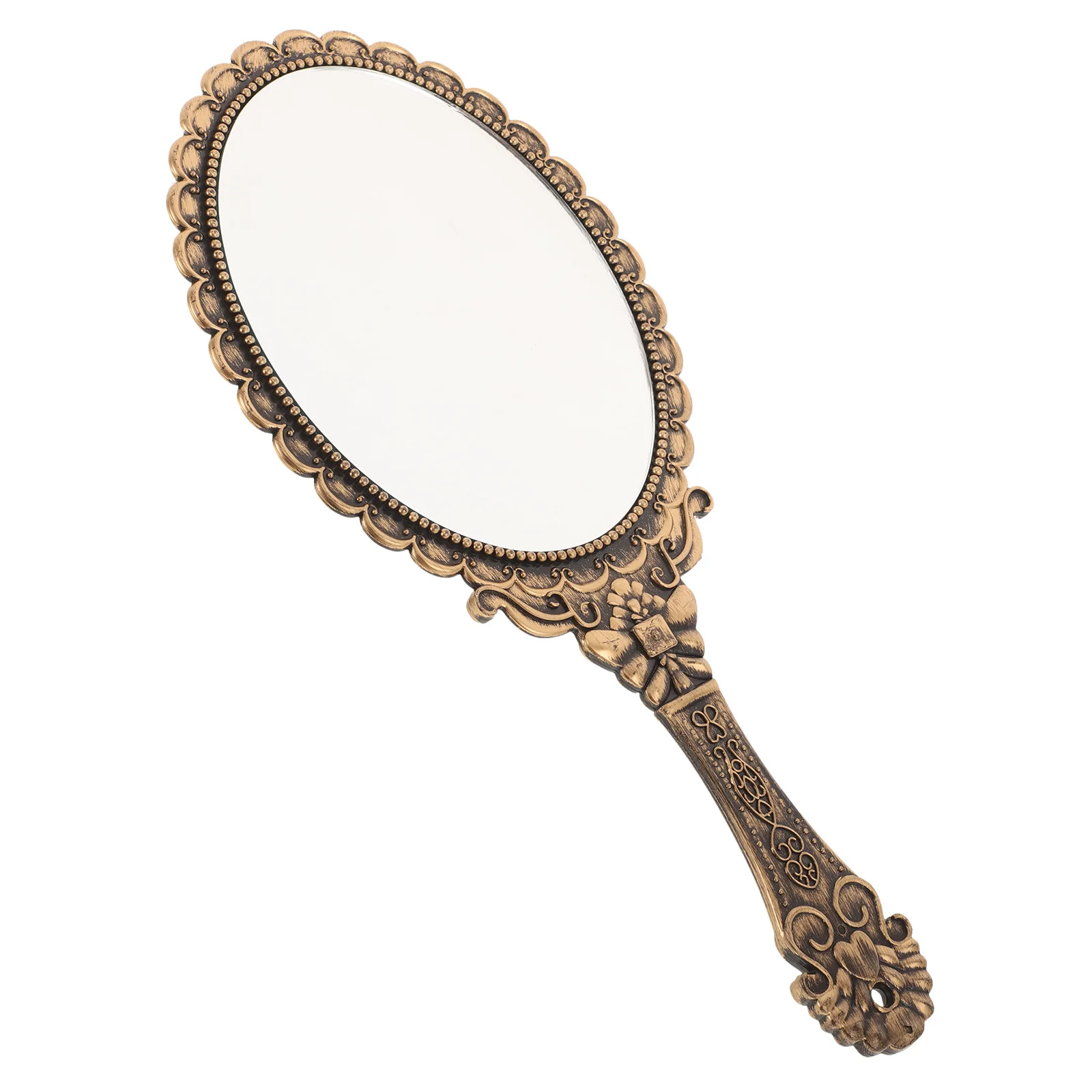 

Vintage Handheld Makeup Mirror Small Embossed Floral Portable Clear Hd Mirror Makeup Grooming Travel Vanity