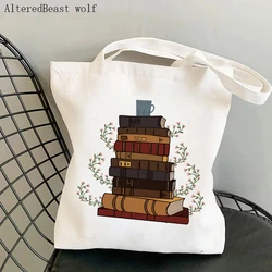 Bolso de compras de lona para mujer, bolsa Kawaii con estampado de libros florecientes, Harajuku, bolso de mano para chica, bolso de hombro para mujer