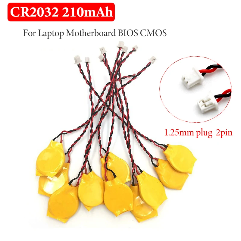 

For Laptop Motherboard BIOS CMOS Battery CR2032 2032 3V 210mAh Batteries 1.25mm 2pin with Wire Disassemble Battery