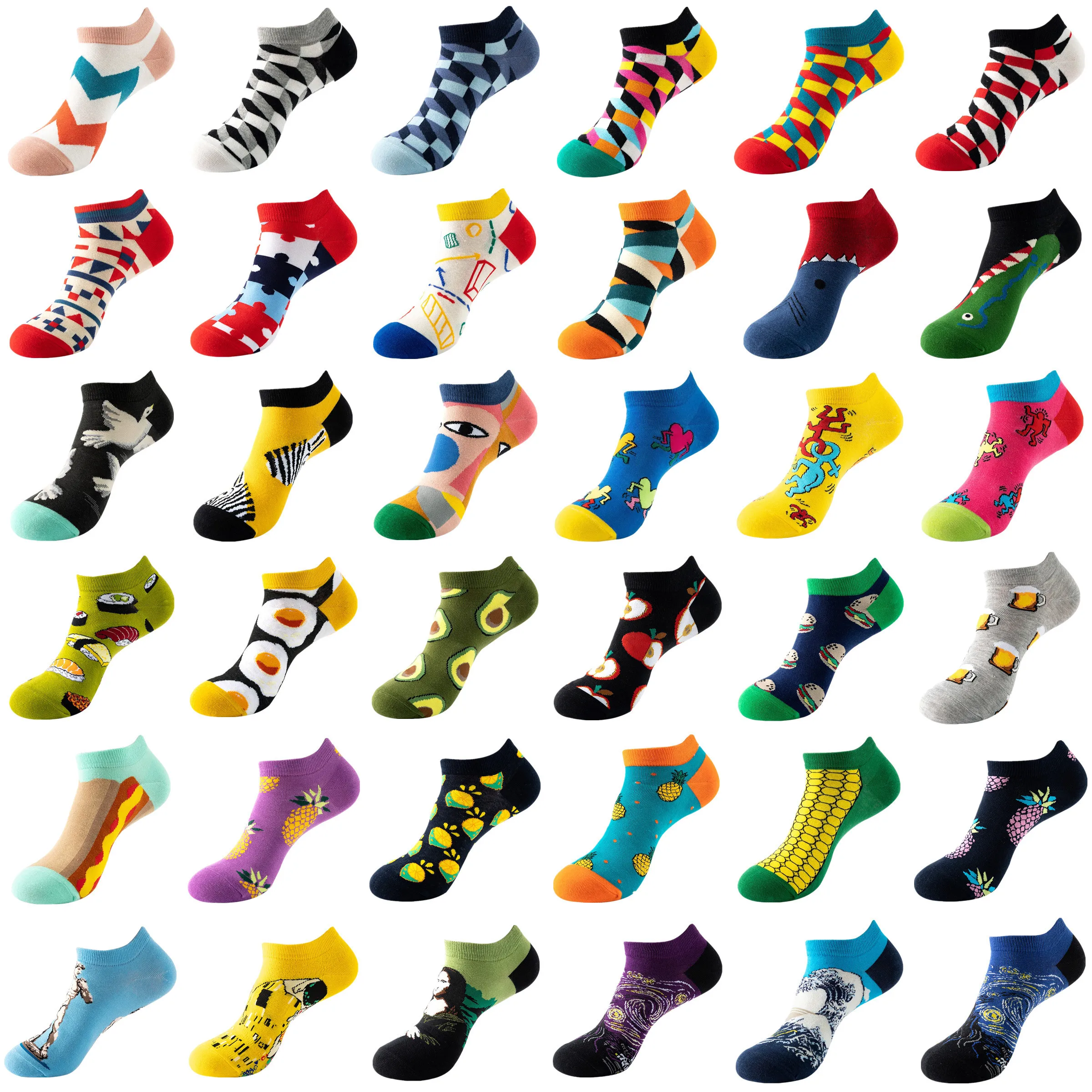 1Pair Cotton Fashion Ins Trend Women Funny Geometry Fruit Happy Short Socks Girls Couple Harajuku Streetware Boat Sox Summer