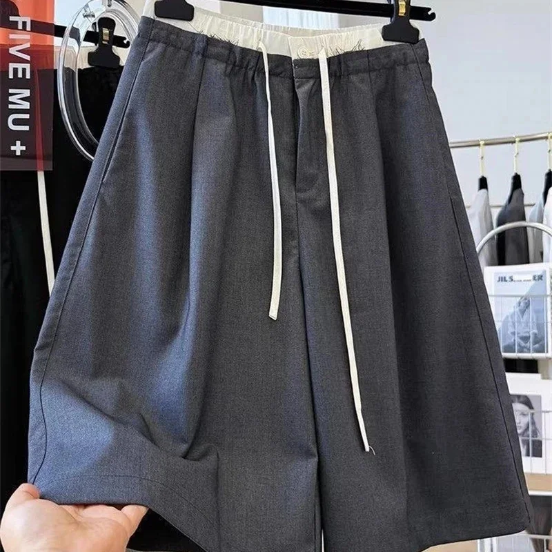 Elastic Drawstring High Waist Suit Shorts Loose Wide Leg Five-Point Casual Culottes