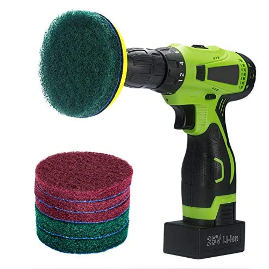 

4 Inch Drill Power Brush Tile Scrubber Scouring Pads Cleaning Kit, Includes Attachment, Heavy Duty Household Cleaning Tool Dril