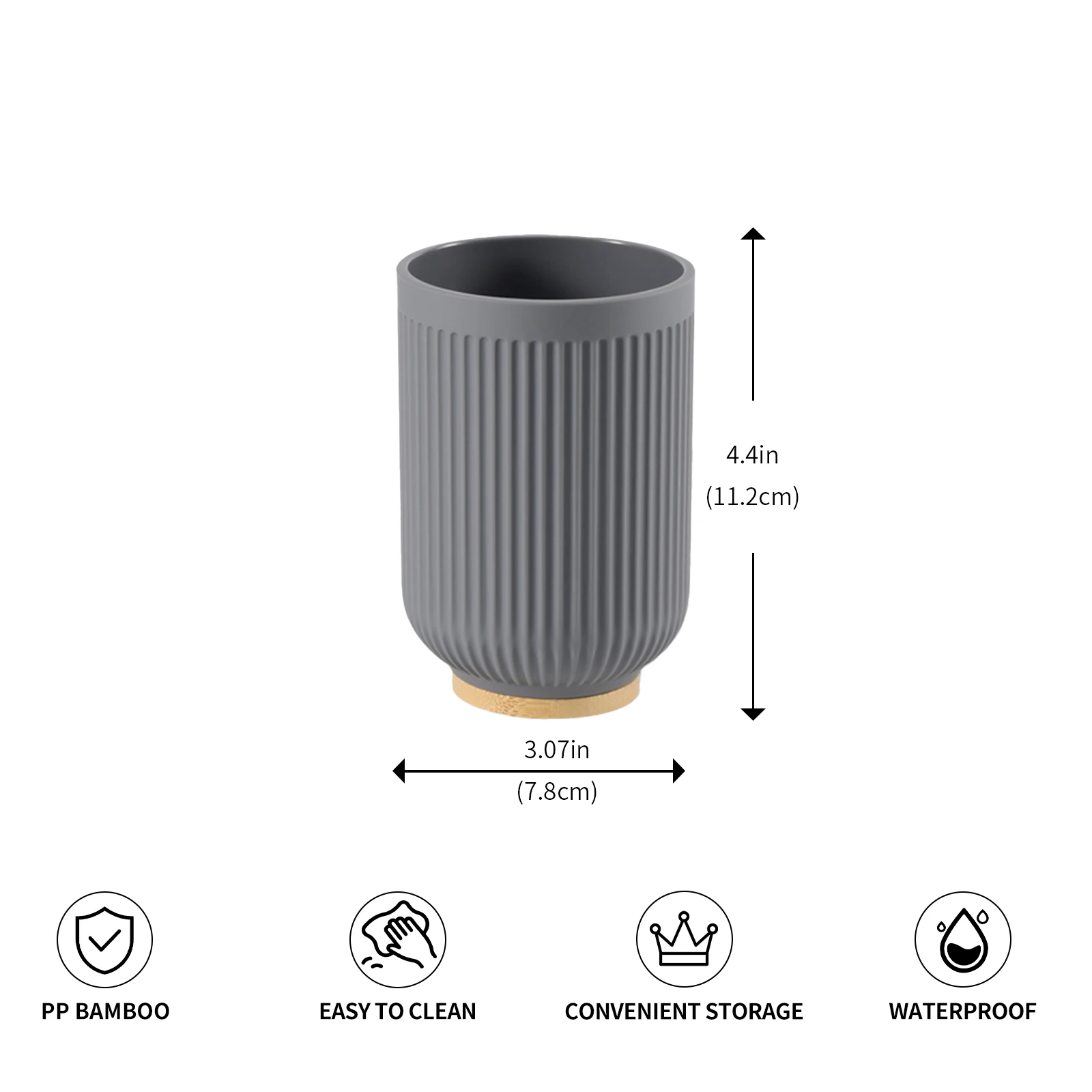 Copo de enxaguante bucal listrado com base de bambu para banho_voghion.com