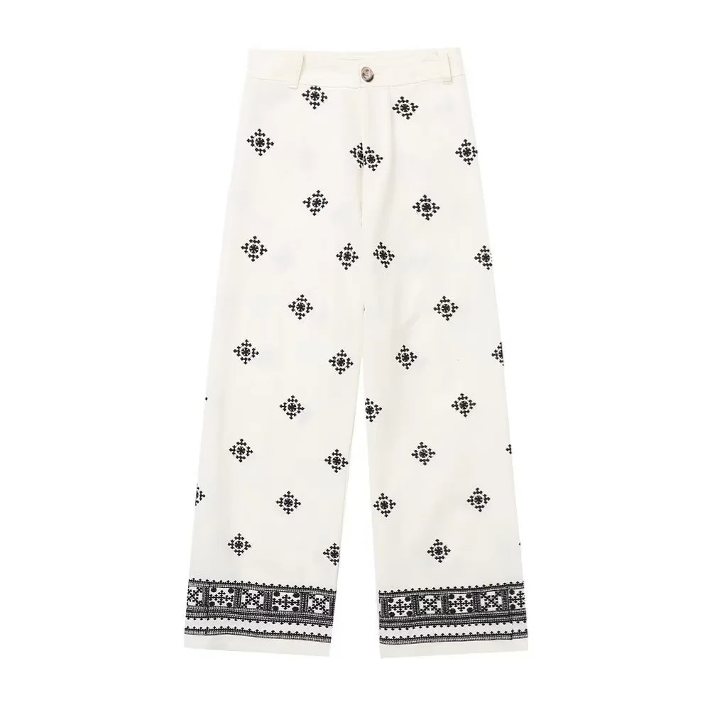 

UNIZERA Women's Flower Embroidered Pants High Waist Casual Loose Wide Leg Pants Spring/Summer New Women's Clothing