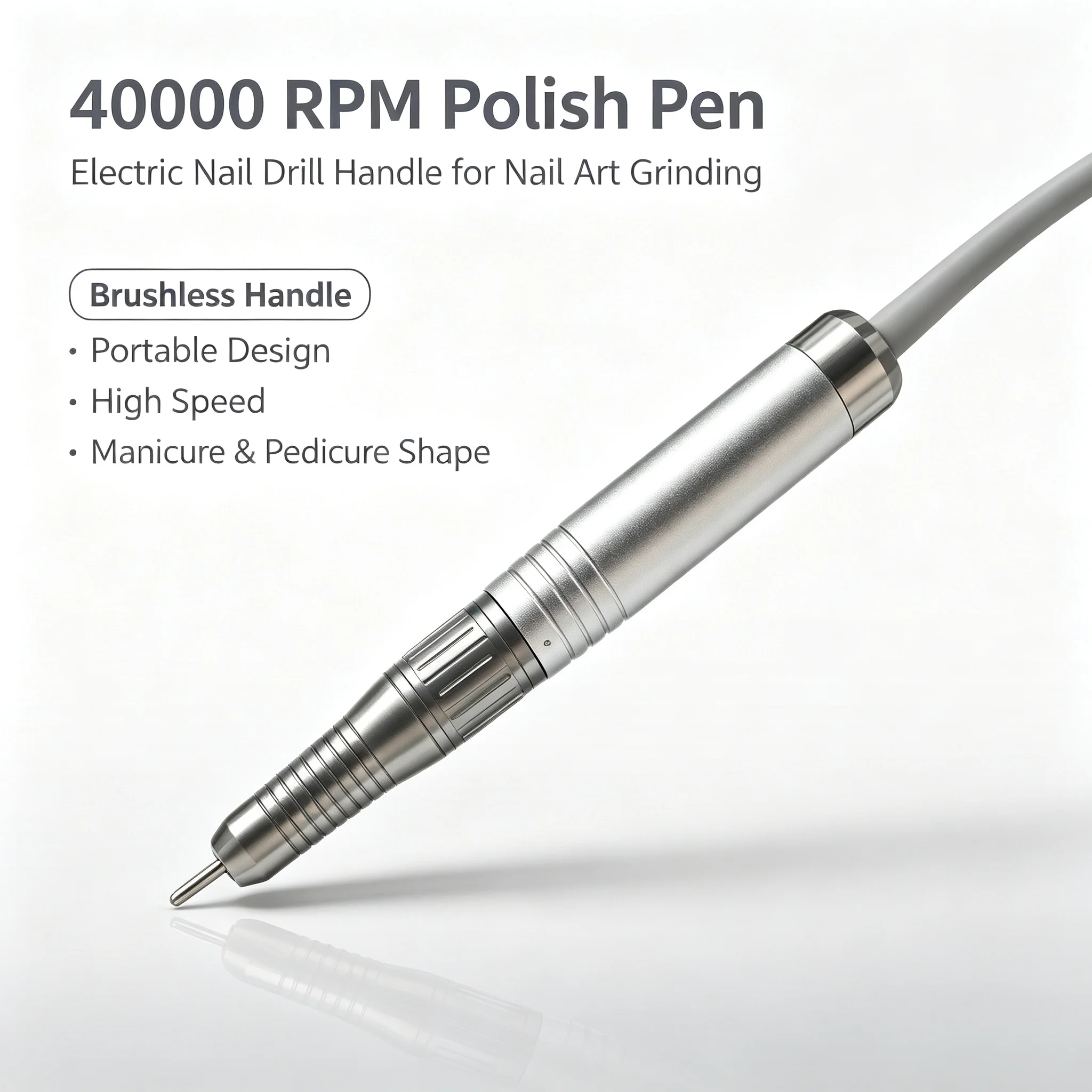 Portable Brushless Nail Drill Handpiece, 40000RPM Electric Polish Pen for Manicure Pedicure Nail Art Grinding & Shaping