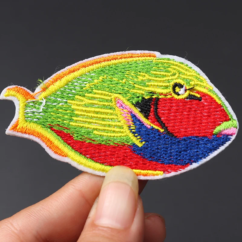 Fish Size:7x4.3cm Patch for Clothing Iron on Embroidered Sewing Applique Cute Fabric Badge DIY Apparel Accessories