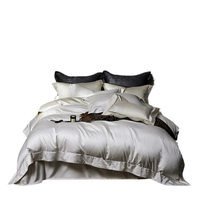 Top luxury silk long-staple cotton four-piece set horse cotton mulberry silk high-end solid color bed sheet naked sleeping quilt