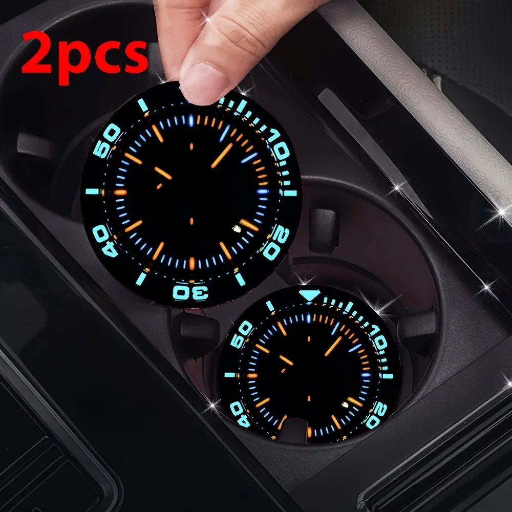 Instrument Scale Pointer Luminous Cup Coasters 2Pcs, Functional Style Car Cup Holder Decorative Mats