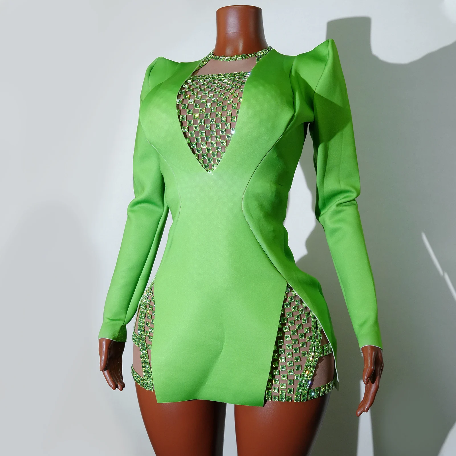 

2025new Sexy Rhinestones Green Two-piece Dress Party Club Wedding Birthday Gown Celebrity Pole Dance Stage Drag Queen Costumes